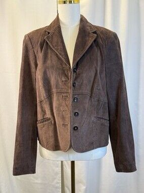 I.E. Womens DARK BROWN 100% Leather 5 Button Jacket Size Large